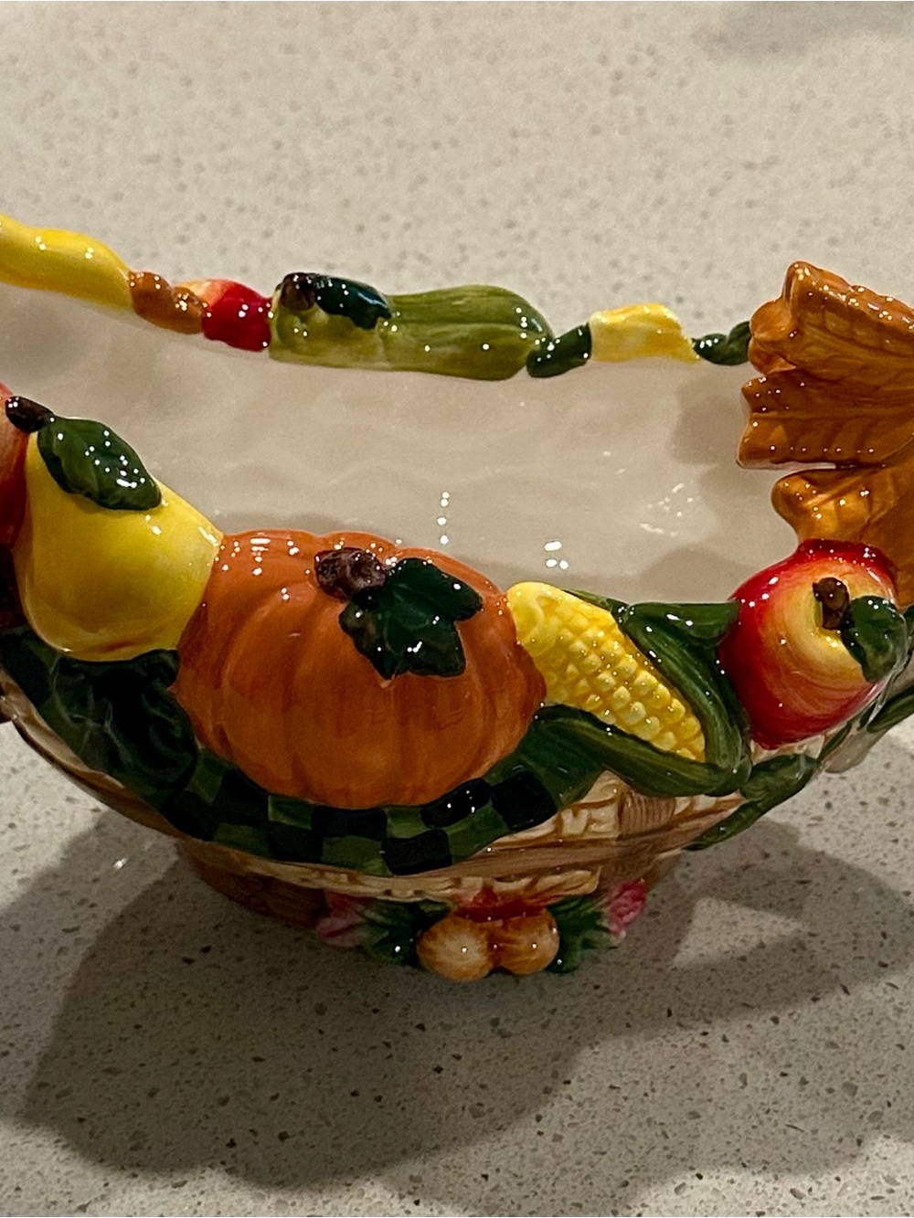 Hand-Painted Ceramic Harvest Serving Gravy Boat- Multicolor Autumn Motif